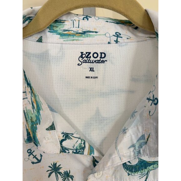 Izod Saltwater Shirt Marlin Fishing Nautical Anchors Vented Button Up Mens XL - Picture 8 of 12